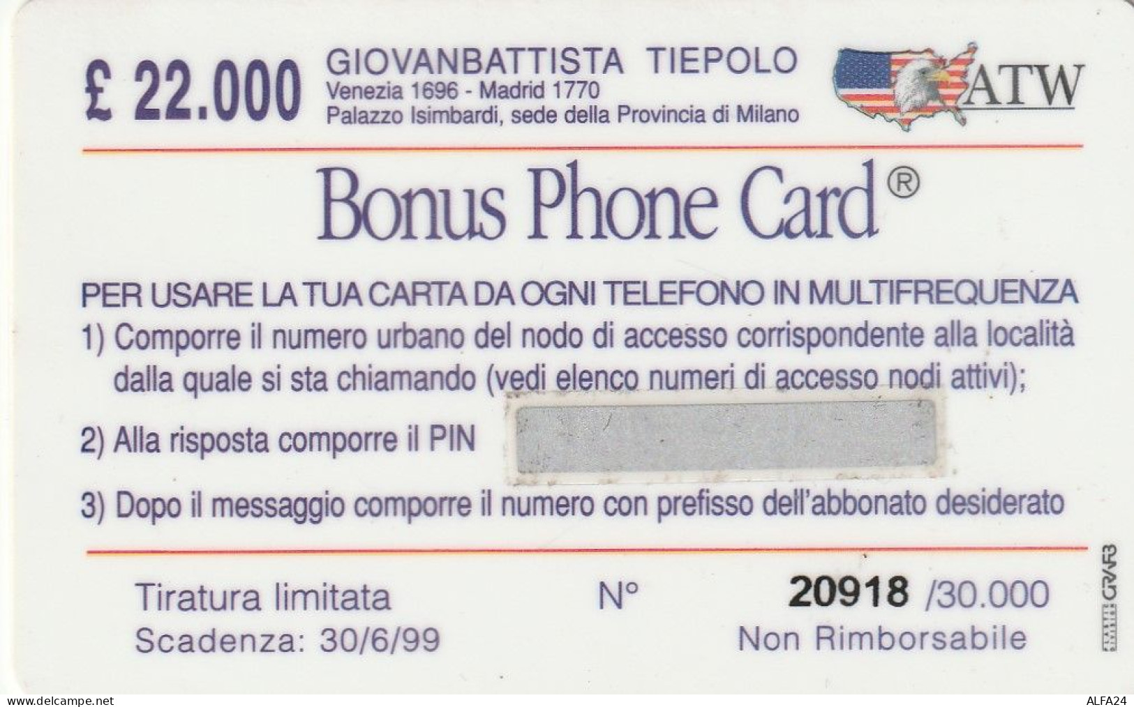 PREPAID PHONE CARD ITALIA ATW (CZ2023 - Pubbliche Ordinarie