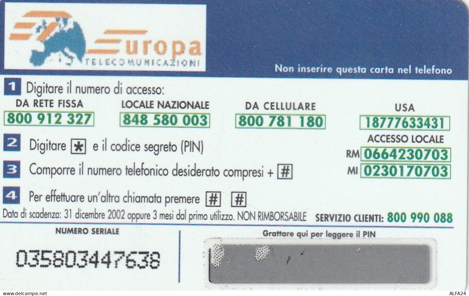 PREPAID PHONE CARD ITALIA  (CZ2007 - Públicas Ordinarias