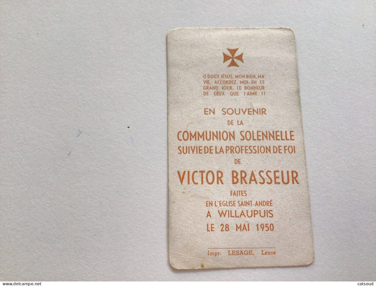 Ancien Faire-part De Communion (28/05/1950) Wuillaupuis Victor BRASSEUR - Comunión Y Confirmación