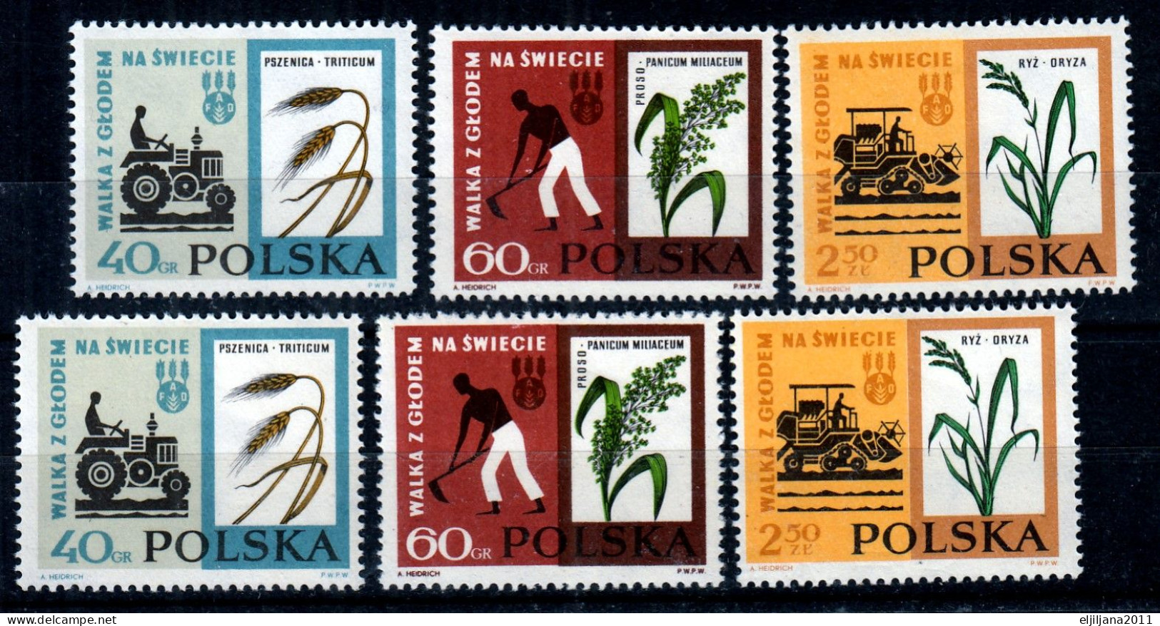 ⁕ Poland / Polska 1963 ⁕ Fight Against Hunger Mi.1371-1373 X2 ⁕ 6v MNH - Nuevos