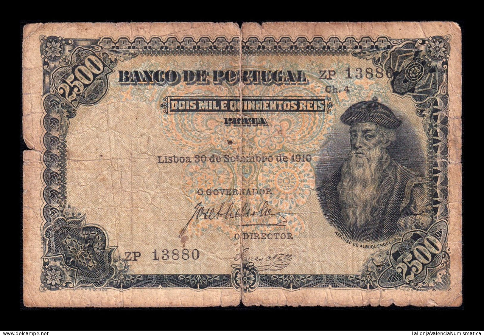 Portugal 2500 Reis Affonso De Albuquerque 1910 Pick 107 Bc F - Portugal