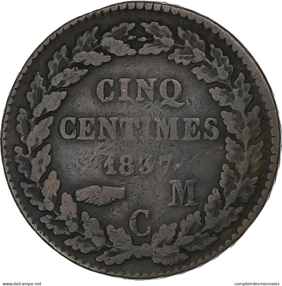Monaco, Honore V, 5 Centimes, 1837, Monaco, Cuivre, TB+, Gadoury:MC102 - Charles III.