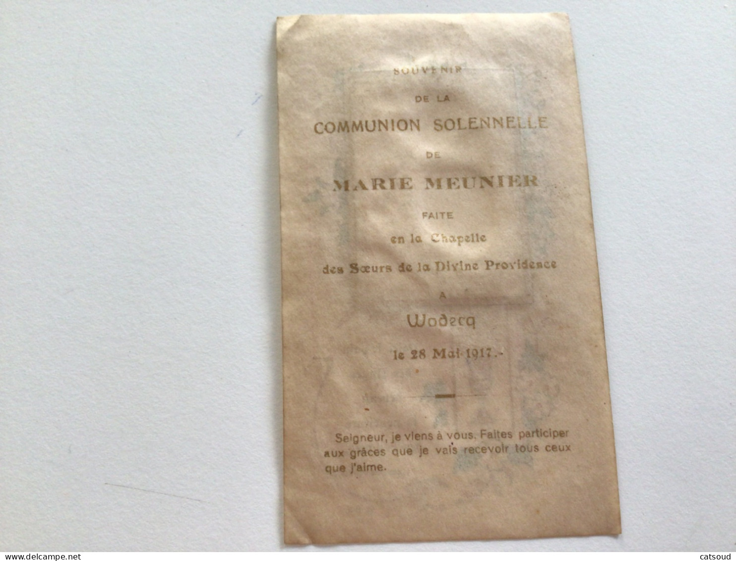 Ancien Faire-part De Communion (28/05/1917) Wodecq Marie MEUNIER - Kommunion Und Konfirmazion