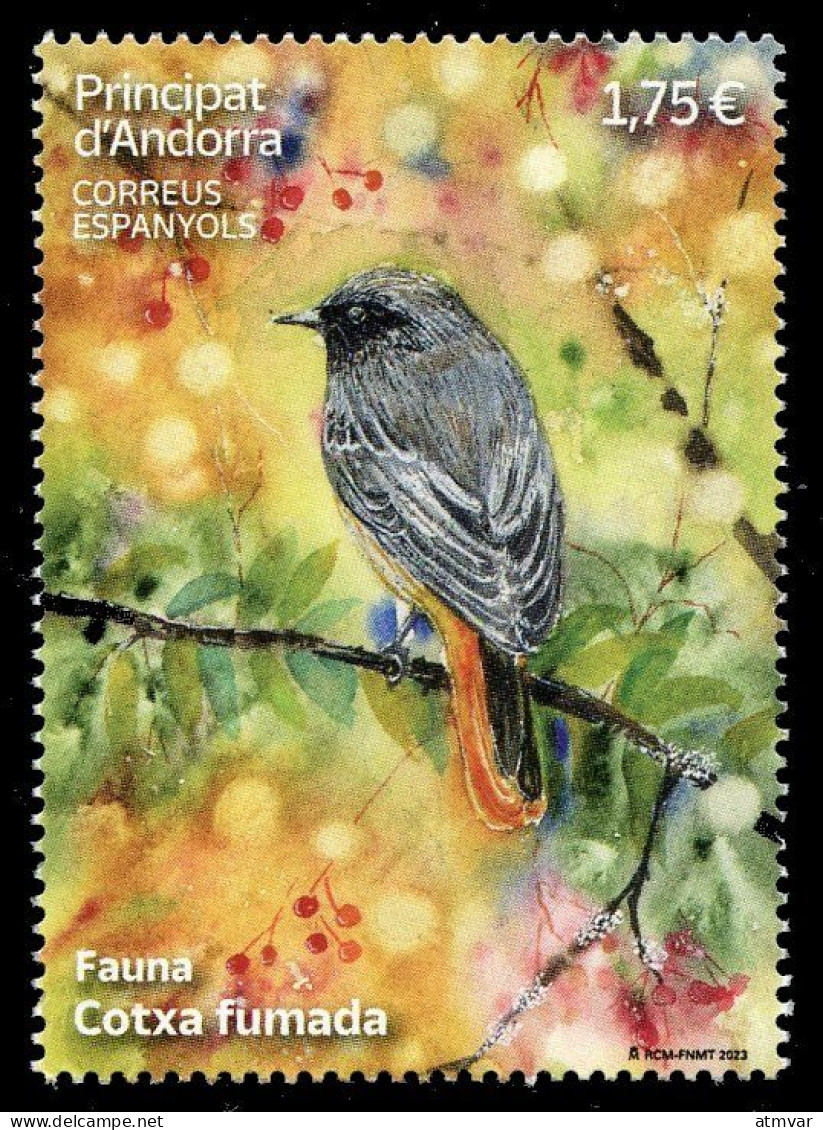 ANDORRA Correos (2023) Fauna Cotxa Fumada, Phoenicurus Ochruros, Black Redstart, Rougequeue Noir - Mint MNH - Neufs