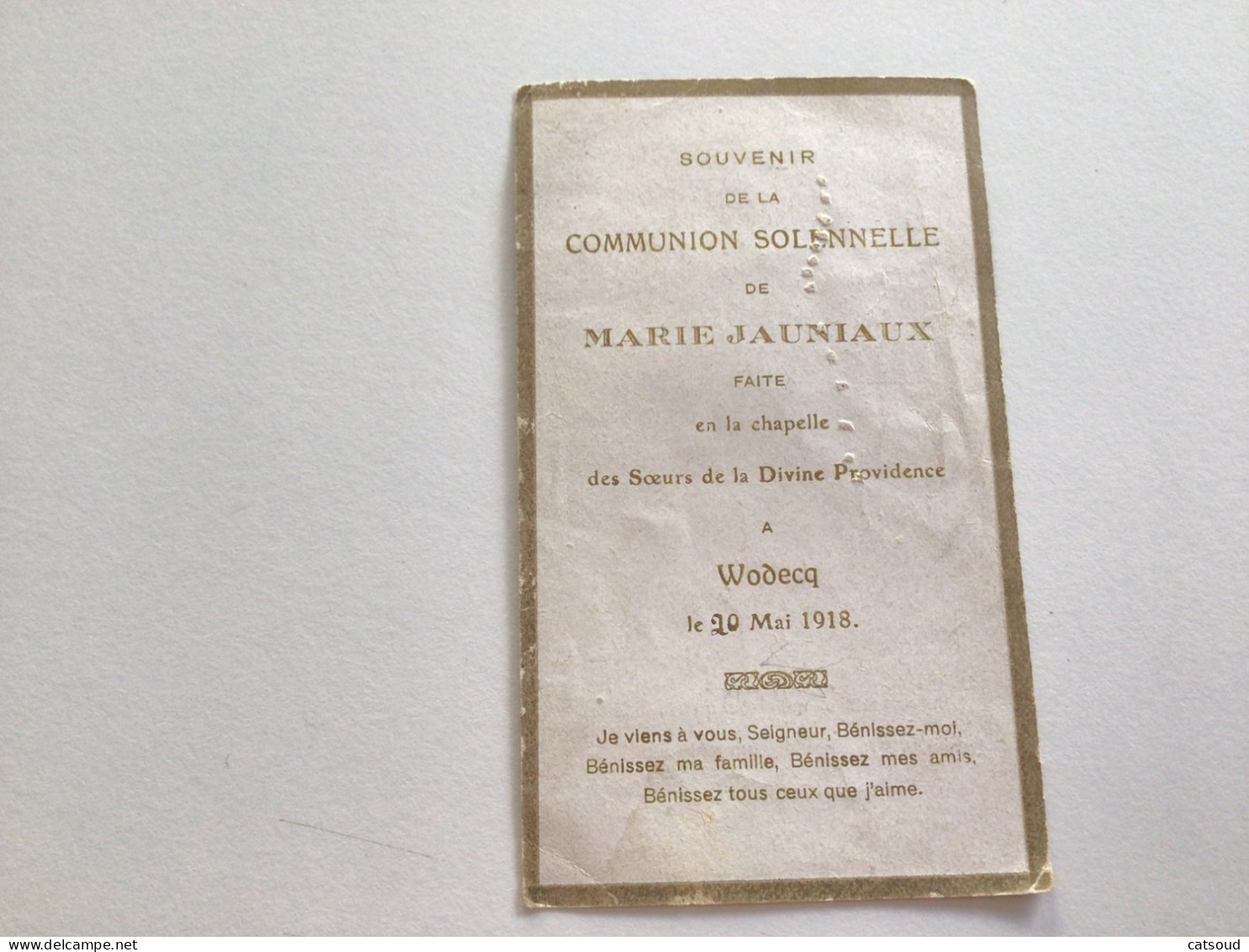 Ancien Faire-part De Communion (20/05/1918) Wodecq Marie JAUNIAUX - Kommunion Und Konfirmazion