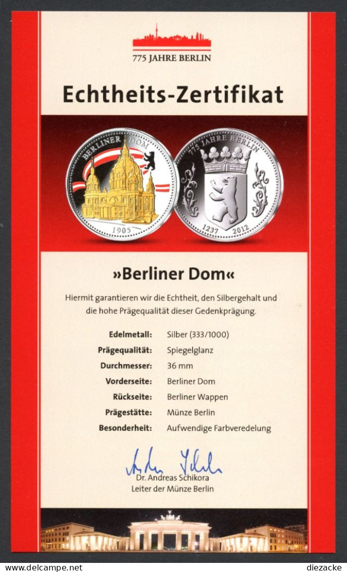 775 Jahre Berlin 8 Silbermedaillen Teilvergoldet, Farbveredelt PP (KMS035 - Zonder Classificatie