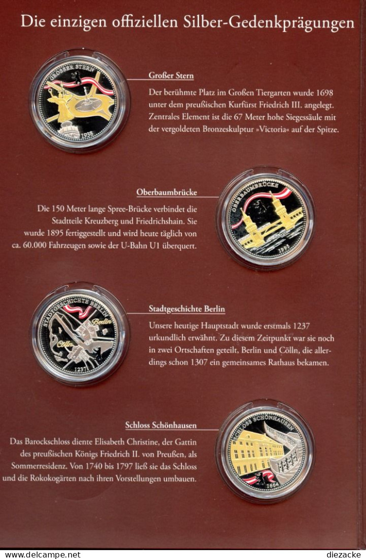 775 Jahre Berlin 8 Silbermedaillen Teilvergoldet, Farbveredelt PP (KMS038 - Unclassified