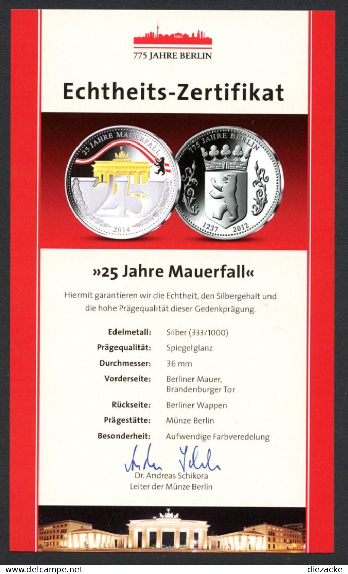775 Jahre Berlin 8 Silbermedaillen Teilvergoldet, Farbveredelt PP (KMS039 - Non Classificati