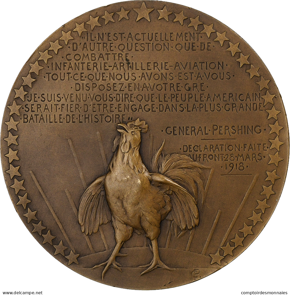 France, Médaille, Hommage Au Général Pershing, 1918, Bronze, Pillet, SPL - Otros & Sin Clasificación