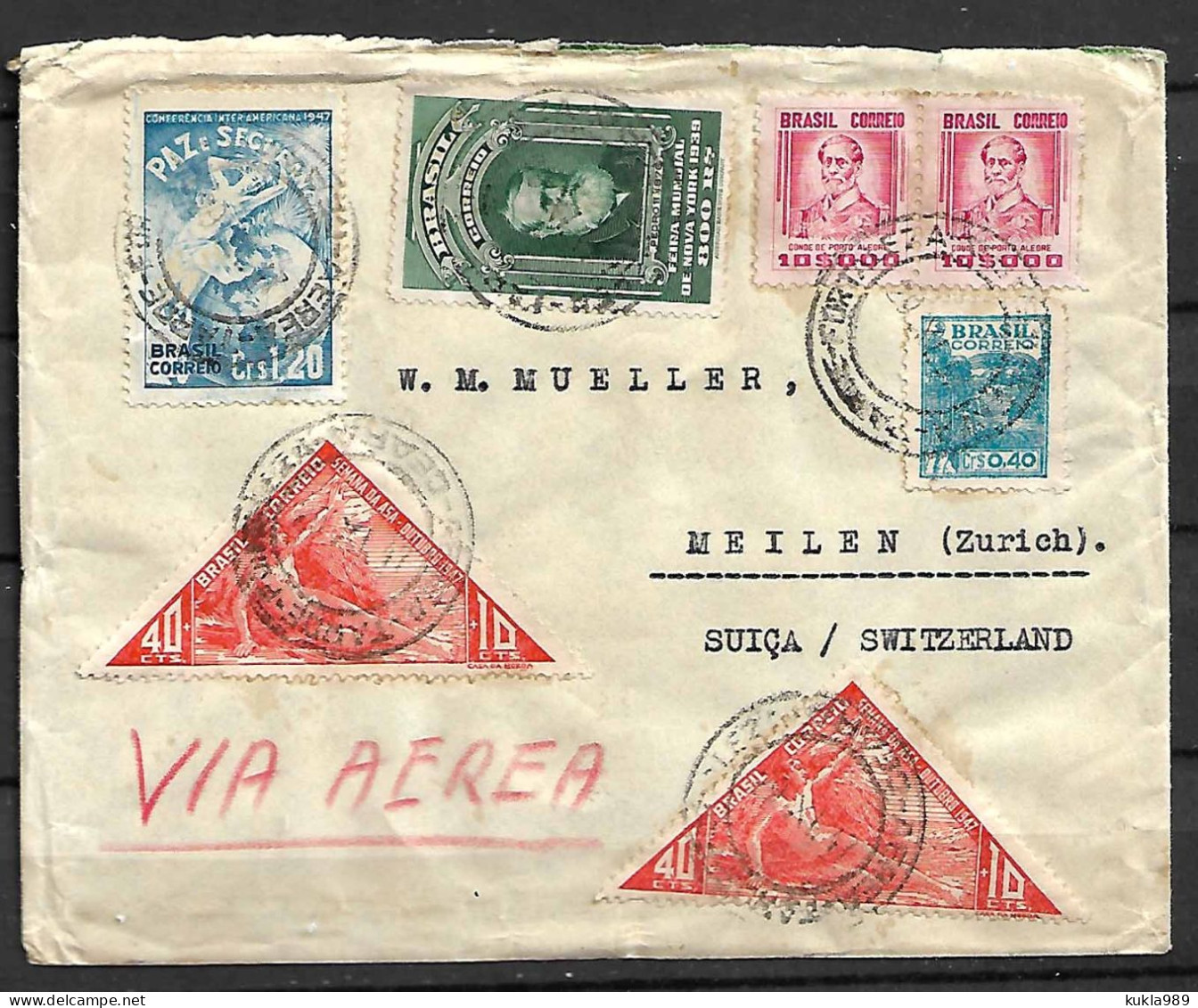 BRAZIL STAMPS. 1947 COVER TO SWITZERLAND - Covers & Documents