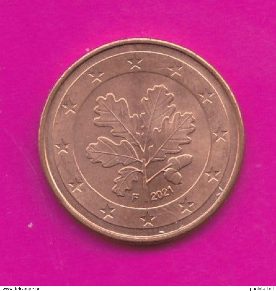 Germany, F 2021- 5 Euro Cent- Nickel Brass- Obverse Oak Leaf. Reverse Denomination- SPL, EF, SUP, VZ- - Allemagne