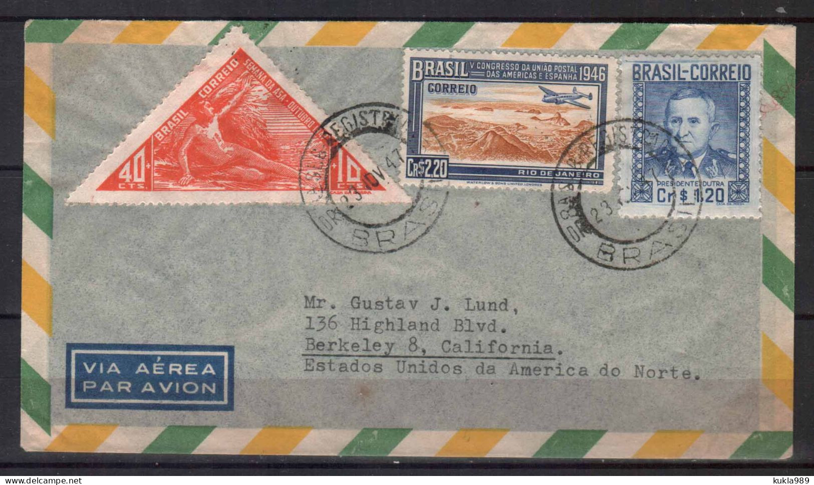 BRAZIL STAMPS. 1947 COVER TO USA - Brieven En Documenten