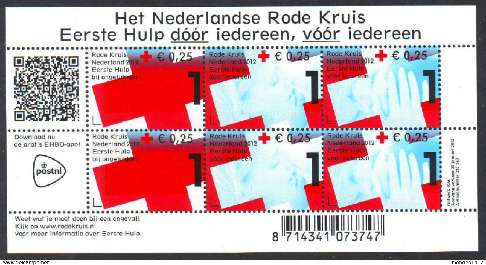 Nederland 2012 - NVPH 2902 - Blok Block - Eerste Hulp, Rode Kruis, Croix Rouge, Red Cross, MNH - Neufs