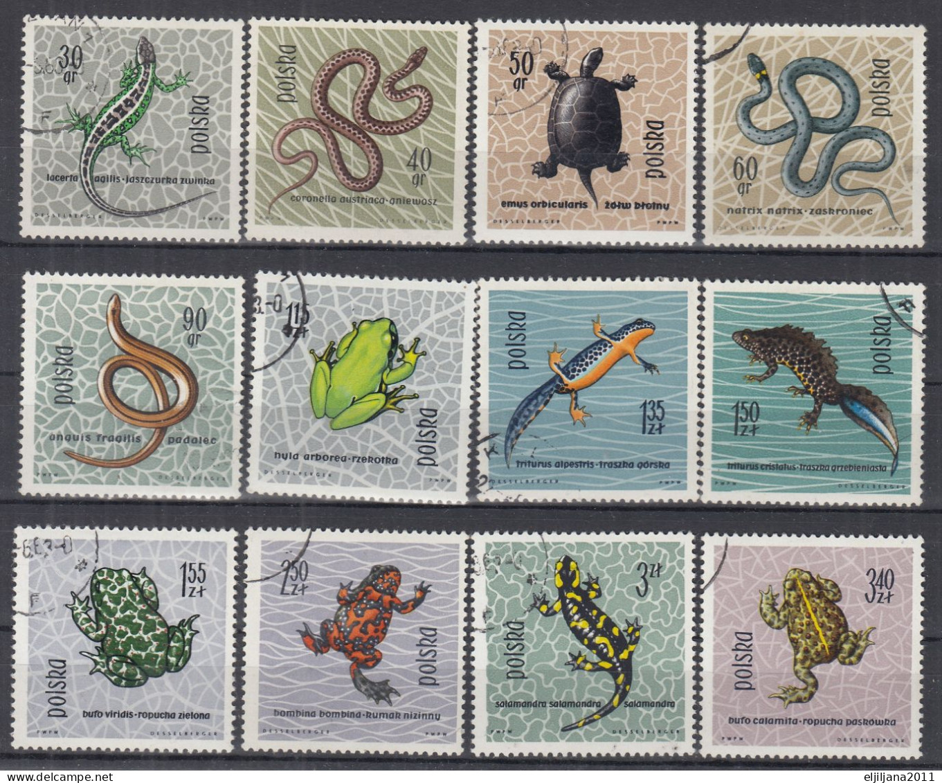 ⁕ Poland / Polska 1963 ⁕ Reptiles And Amphibians Mi.1393-1404 ⁕ 12v Used - Gebraucht