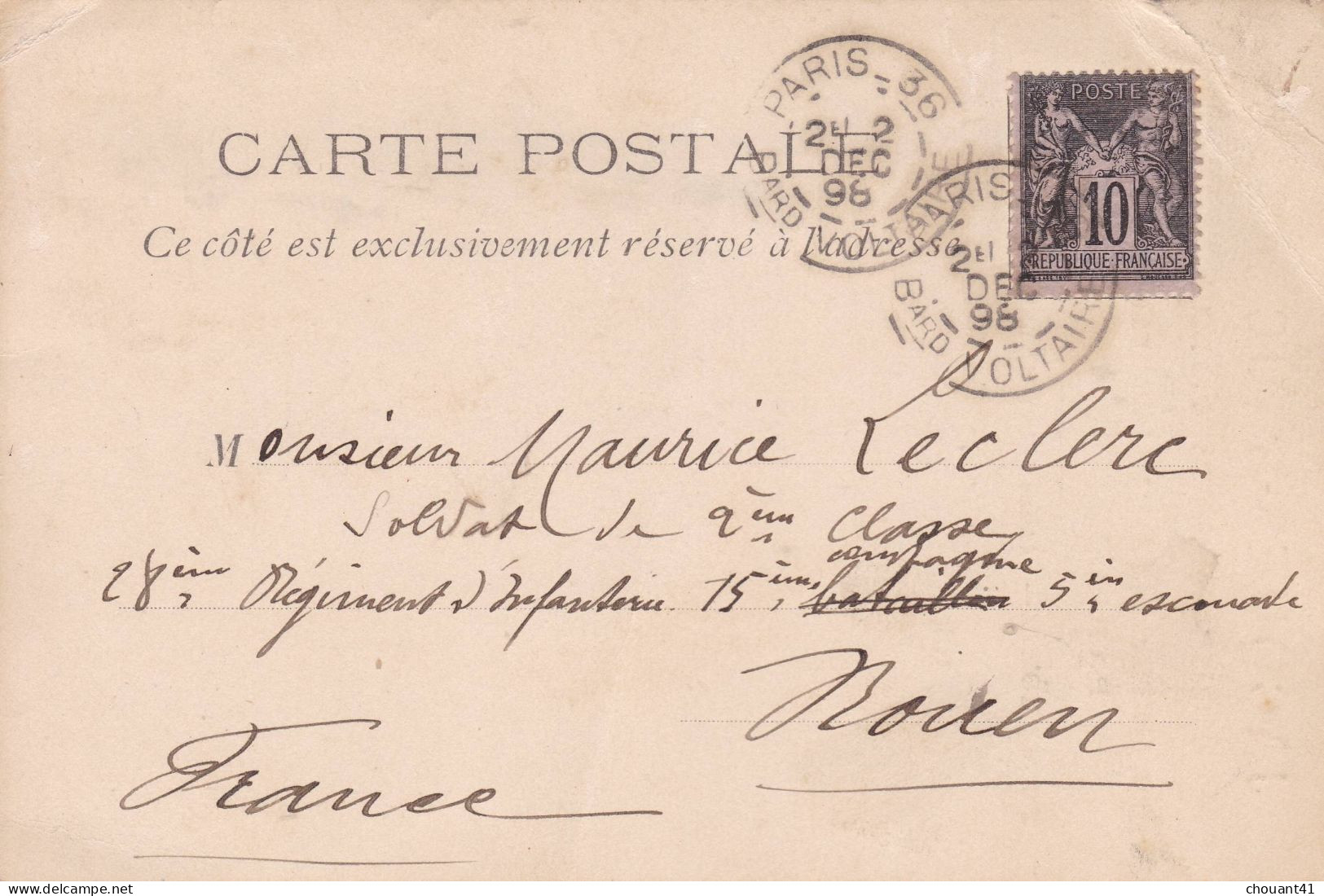 Yvert 89 Appliqué Sur Carte Repiquée  J.Sauce Paris 1896 - Cartes Postales Repiquages (avant 1995)