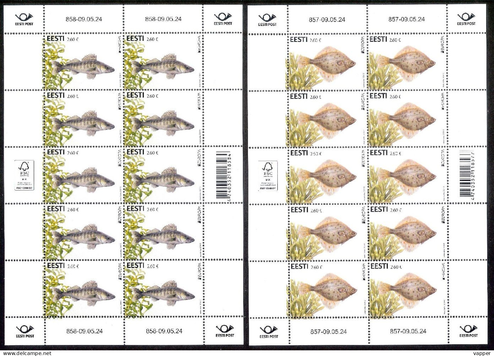 Europa – Underwater Fauna Fish And Flora 2024 Estonia MNH Stamps Sheets Of 10 Mi 1105-6 - Estonia