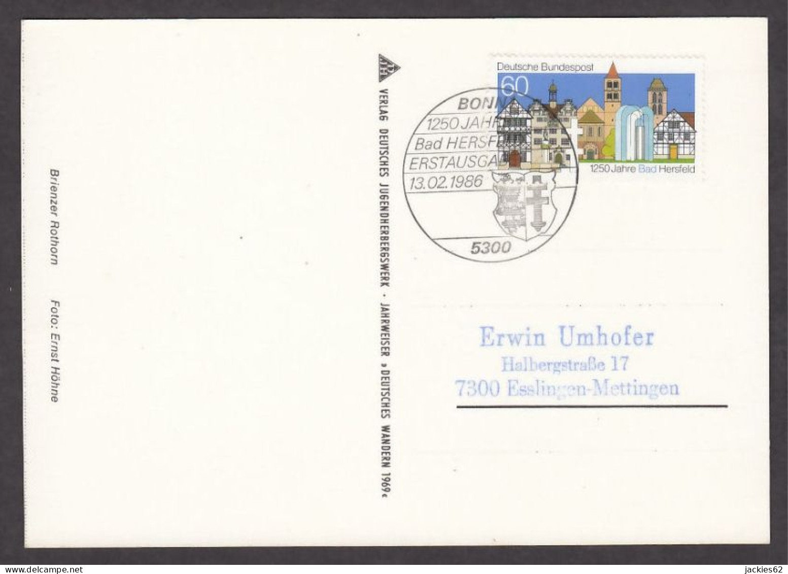 130844/ 1250 Jahre Bad Hersfeld, Erstausgabe Bonn 1, 13-02-1986 - Altri & Non Classificati