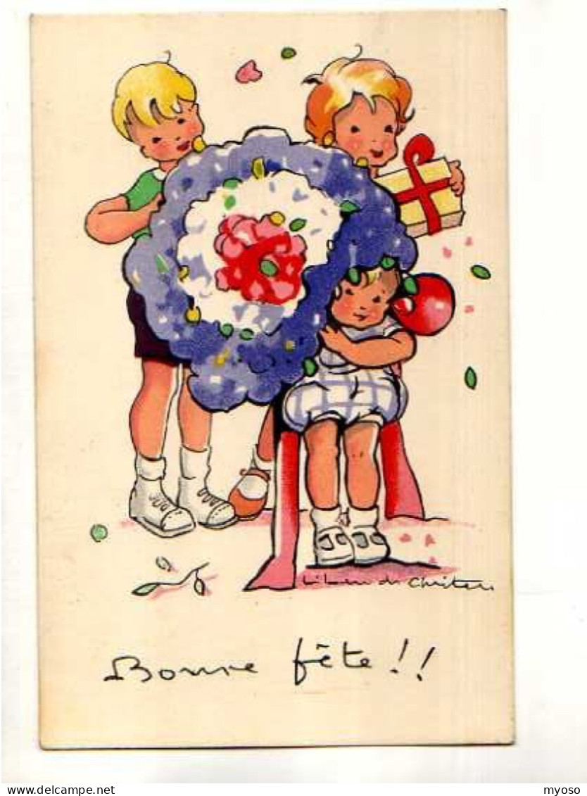 Liliane De CHRITER, Bonne Fete, Enfants, Bouquet Geant, Paquet Cadeau - Other & Unclassified