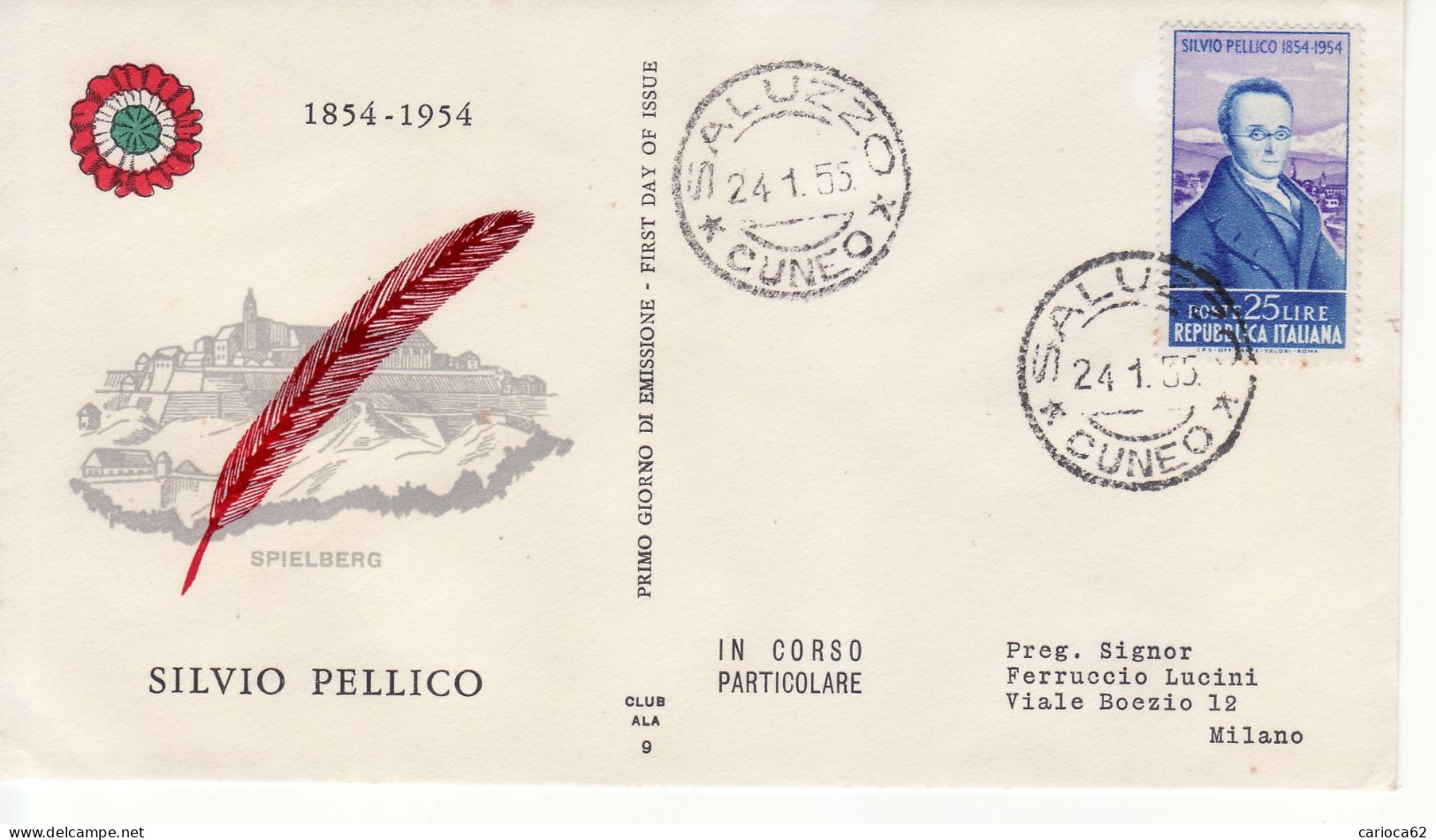 1955 - FDC " SILVIO PELLICO " ALA VEDI++++ - FDC