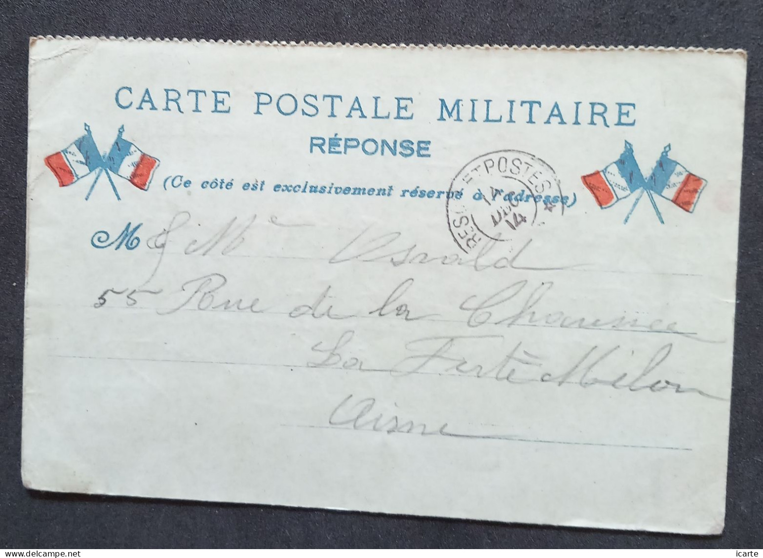 Carte De Franchise Militaire Réponse Illustrée 4 Drapeaux Vers La Ferté Milon 14 Décembre 1914 - WW I