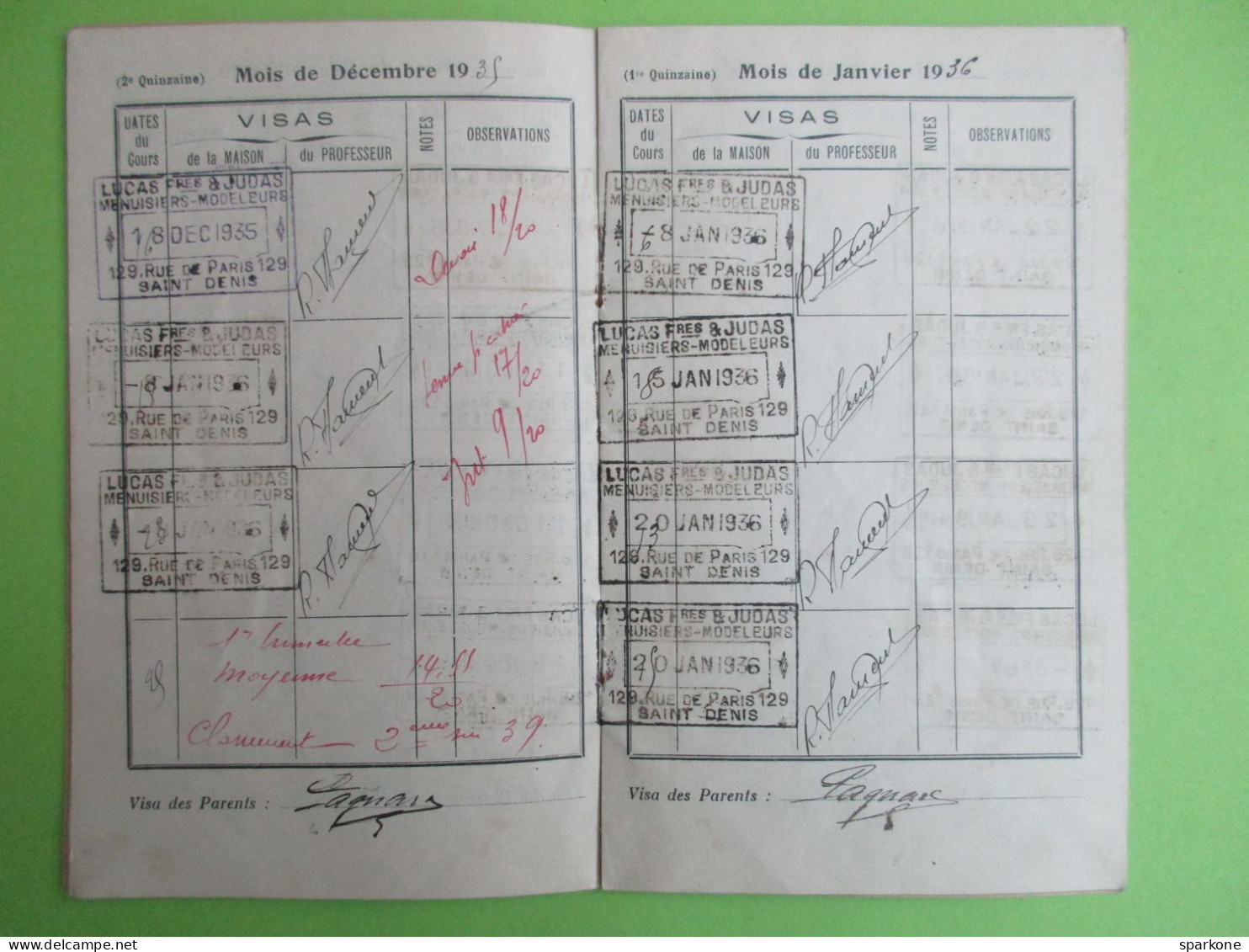 Syndicat Des Industries Mécaniques De France - Cours Professionnels Du Syndicat - Livret Individuel 1935-1936 - Zonder Classificatie