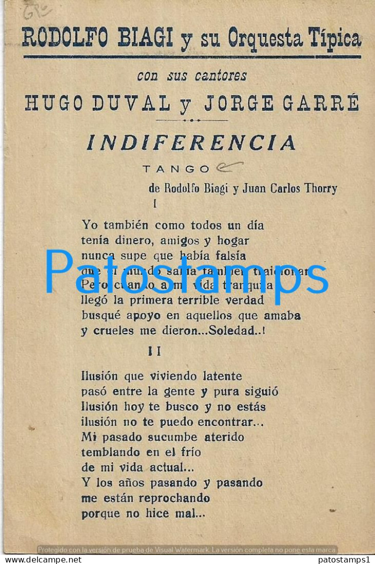 228534 ARGENTINA JORGE GARRE SINGER TANGO NO POSTAL POSTCARD - Argentina