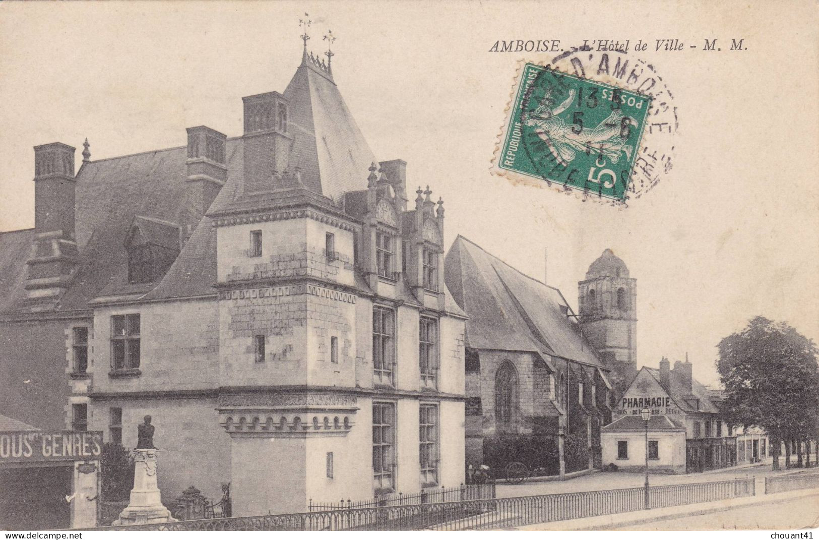 Amboise Gare Pour Paris Hotel De Ville Et Le Mail 1911 - Amboise