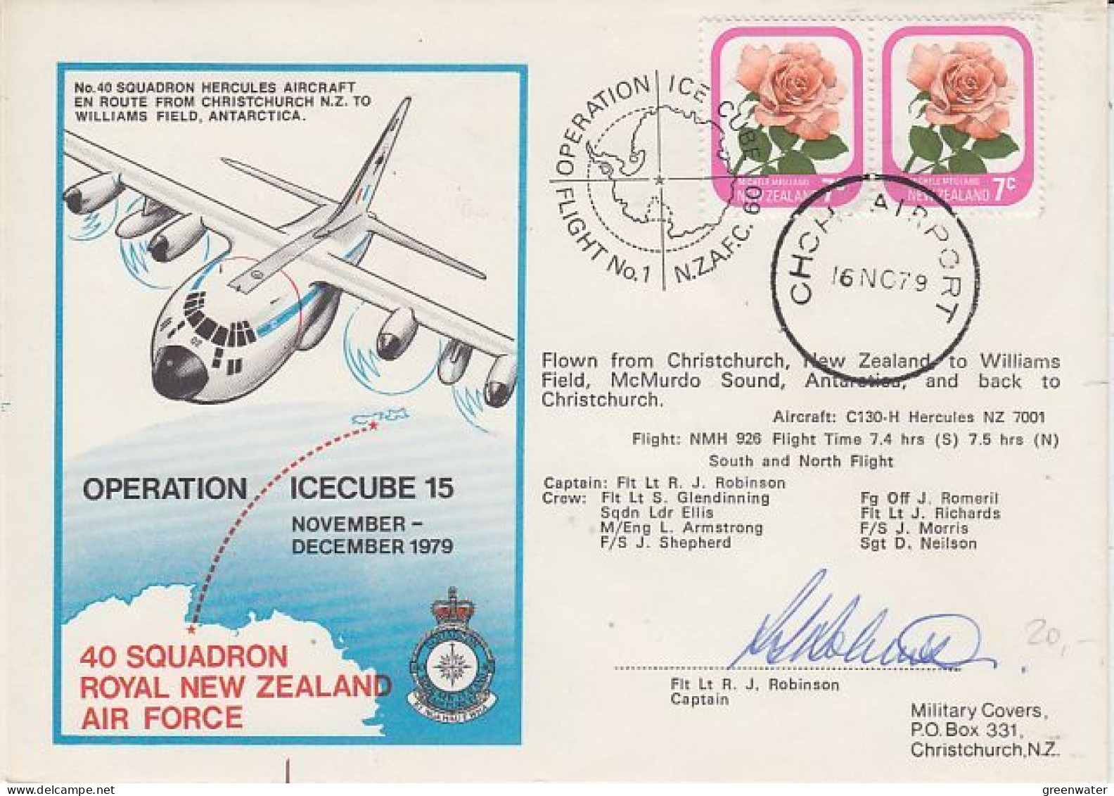 New Zealand 1979 Operation Icecube 15 Signature  Ca Christchurch 16 NOV 1979 (RT176) - Covers & Documents