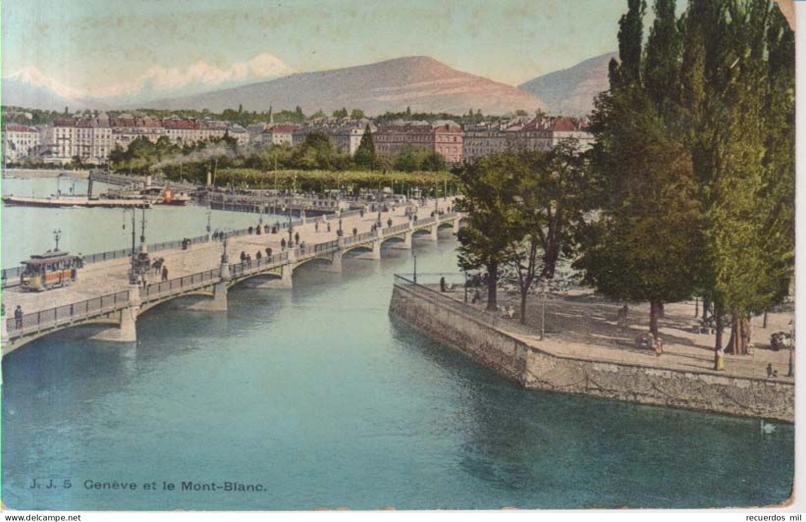 Geneve  Et Le Mont Blanc  Carte Postale Animee 1908 - Genève