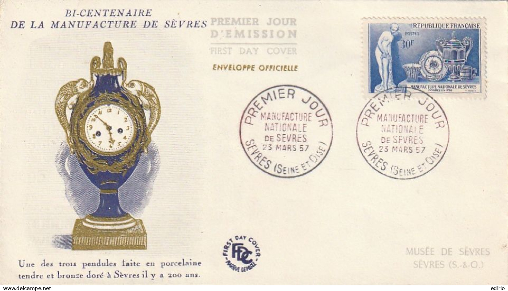 ///   FRANCE ///    PREMIER JOUR ---  FDC  --- BI CENTENAIRE DE LA MANUFACTURE DE SEVRES - 1950-1959