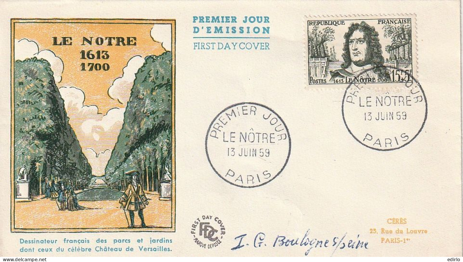 ///   FRANCE ///    PREMIER JOUR ---  FDC  -  LE NÔTRE - 1950-1959