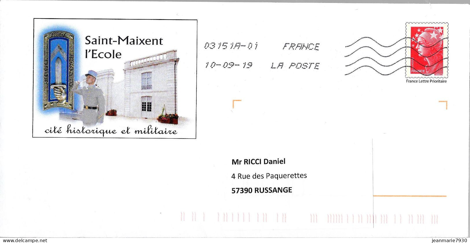 P221 - ENTIER MARIANNE DE BEAUJARD SUR LETTRE DE SAINT MAIXENT L'ECOLE DU 10/09/19 - Briefe U. Dokumente