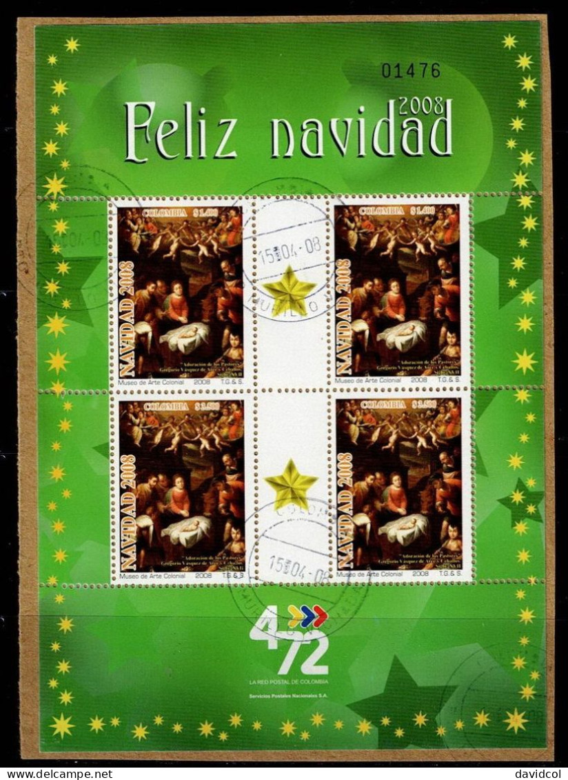 0064G-COLOMBIA-2008- USED POSTAL CHRISTMAS SHEET - VERY RARE - Colombia