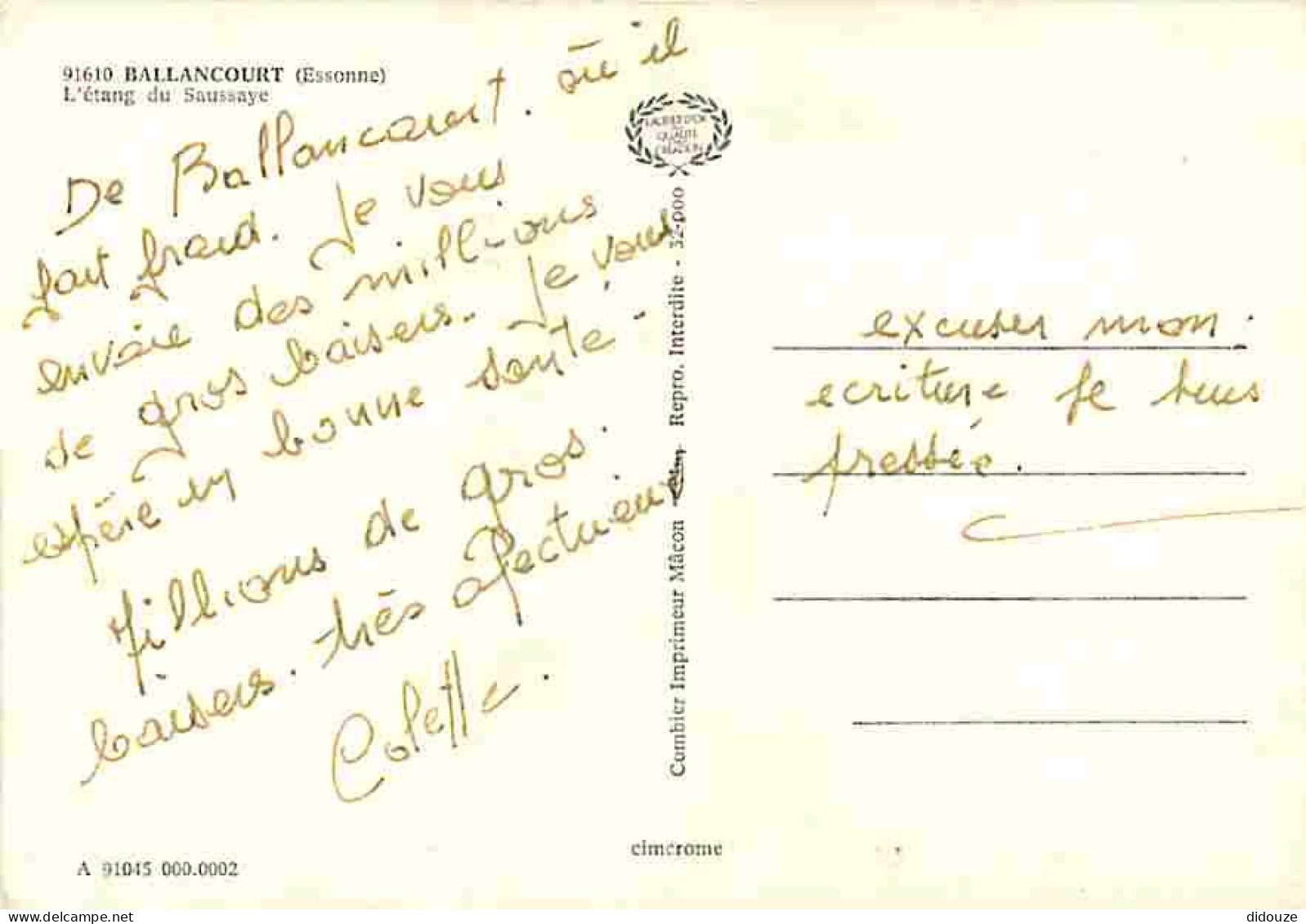 91 - Ballancourt - L'étang Du Saussaye - CPM - Voir Scans Recto-Verso - Ballancourt Sur Essonne