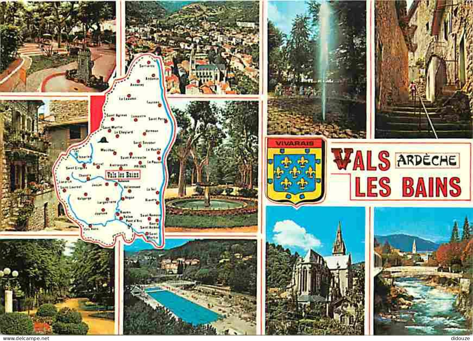 07 - Vals Les Bains - Multivues - Carte Géographique - Blasons - Piscine - Flamme Postale - CPM - Voir Scans Recto-Verso - Vals Les Bains