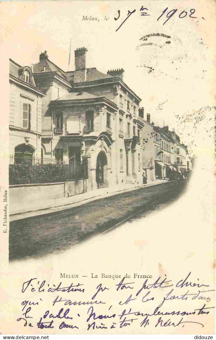 77 - Melun - La Banque De France - Précurseur - CPA - Oblitération Ronde De 1902 - Voir Scans Recto-Verso - Melun