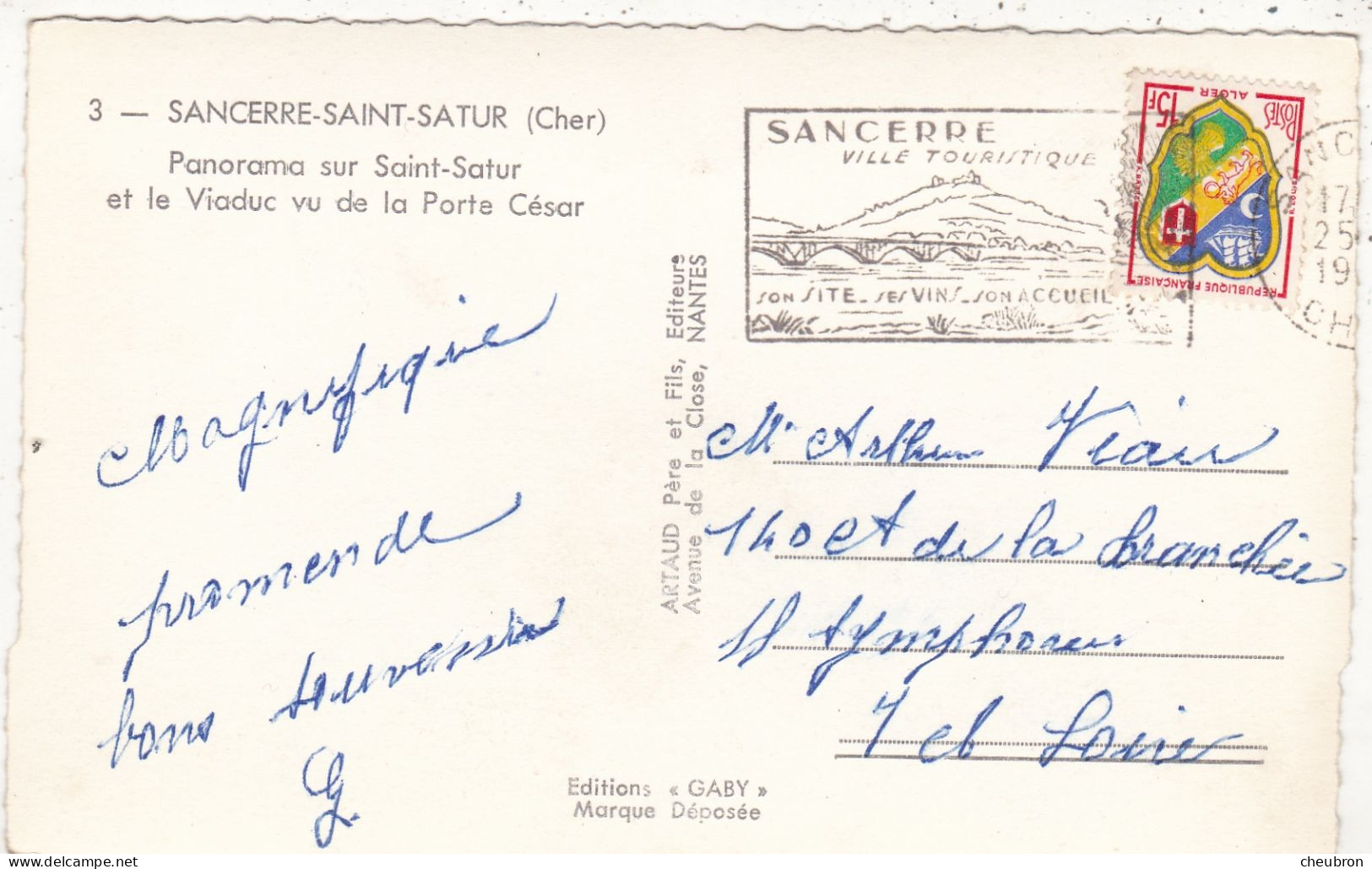 18. SANCERRE. CPA..  PANORAMA SUR SAINT SATUR VU DE LA PORTE CESAR. ANNEE 1966 + TEXTE - Sancerre