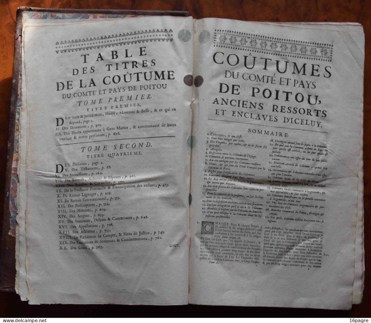 RARE COUTUMIER DU COMTÉ ET PAYS DE POITOU. BOUCHEUL, LE DORAT. POITIERS, 1727. TOME 1, 961 PAGES