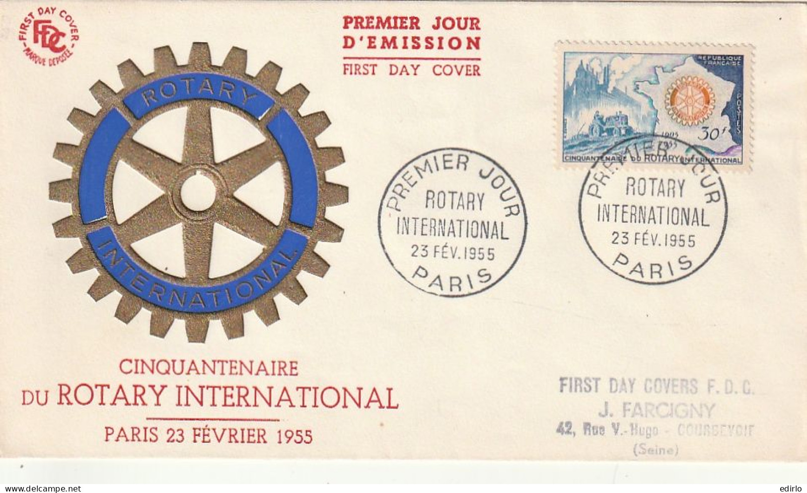 ///   FRANCE ///    PREMIER JOUR ---  FDC  -  PREMIER JOUR ROTARY INTERNATIONAL - 1950-1959