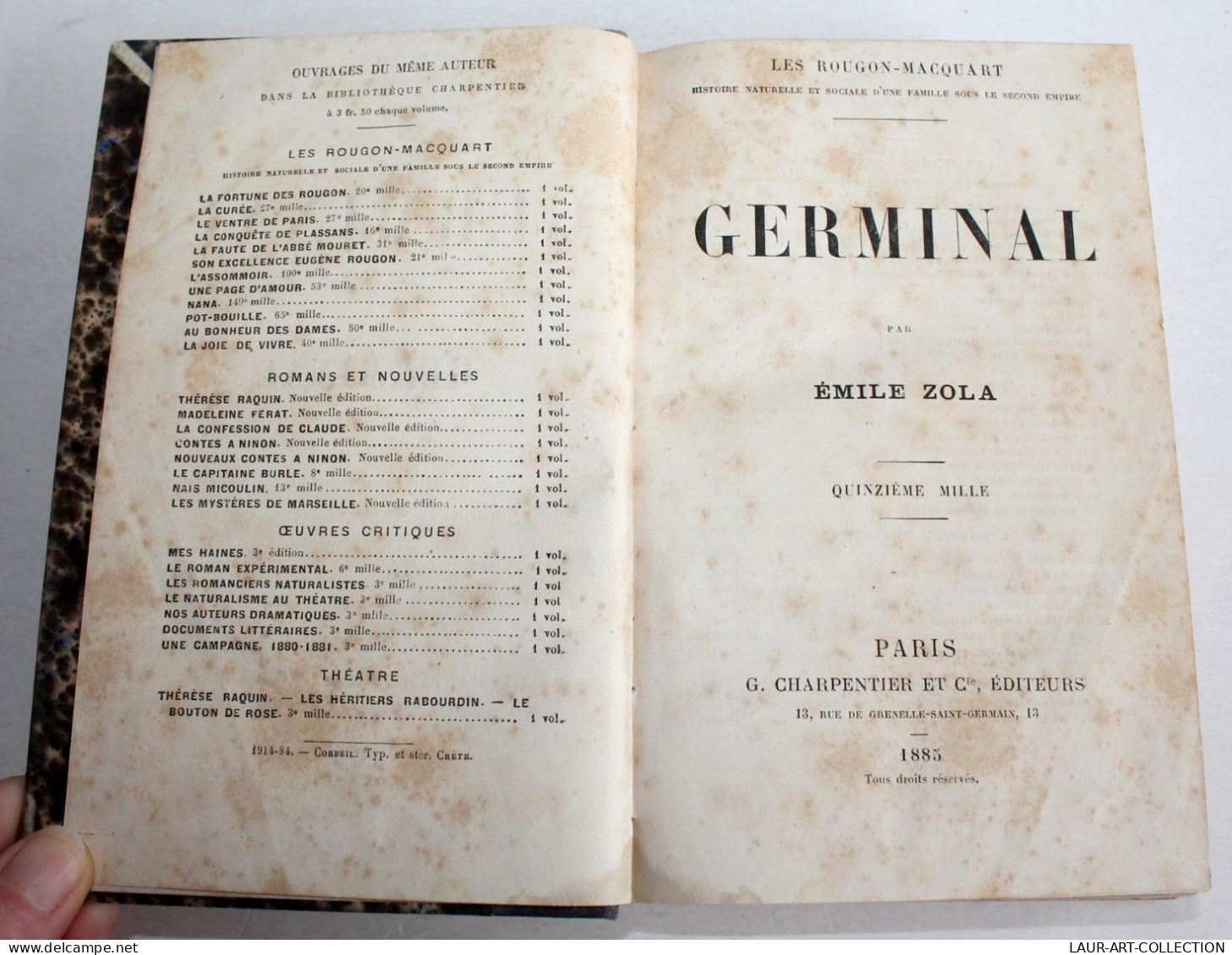 EDITION ORIGINALE! GERMINAL Par EMILE ZOLA 1885 CHARPENTIER EDITEURS LES ROUGON MACQUART, LIVRE ANCIEN XIXe S. (2204.66) - 1801-1900