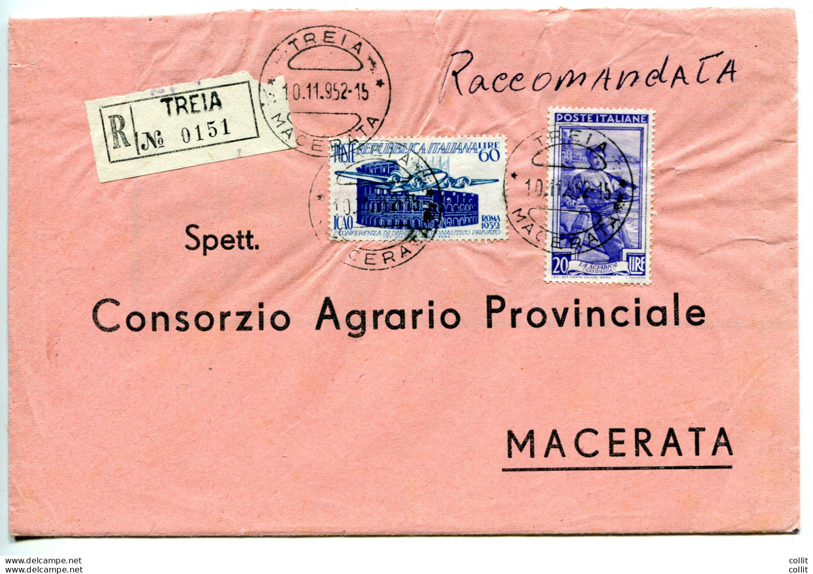 ICAO Lire 60 Su Busta Racc. - 1946-60: Storia Postale