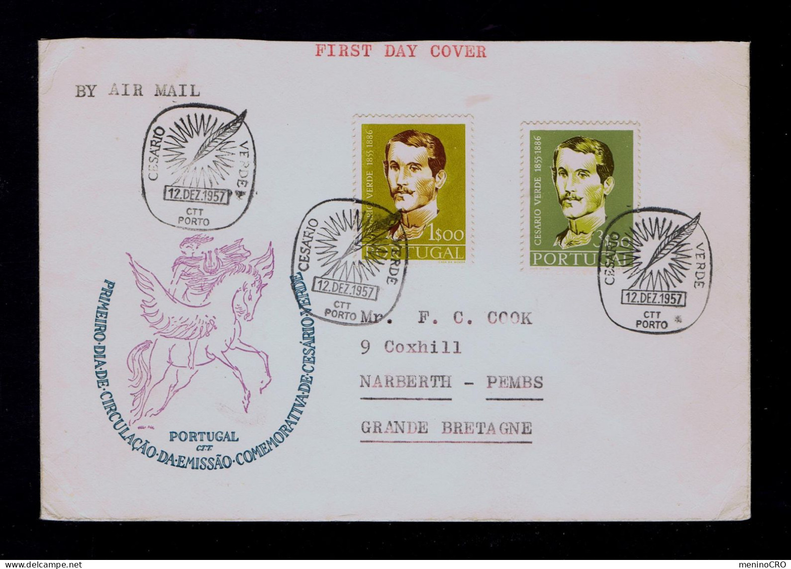 Gc8572 PORTUGAL Cesário Verde Writers ècrivain 1957 Mailed Porto »Narbeth -GB - Schrijvers