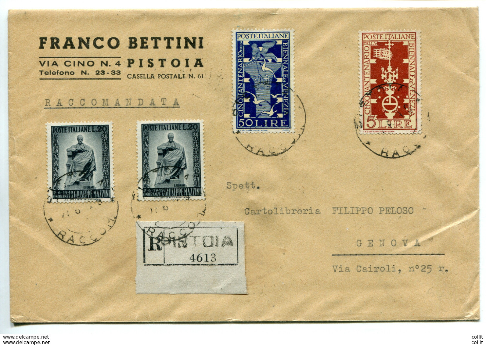 Mazzini Due Esemplari Su Busta Racc. - 1946-60: Marcophilie