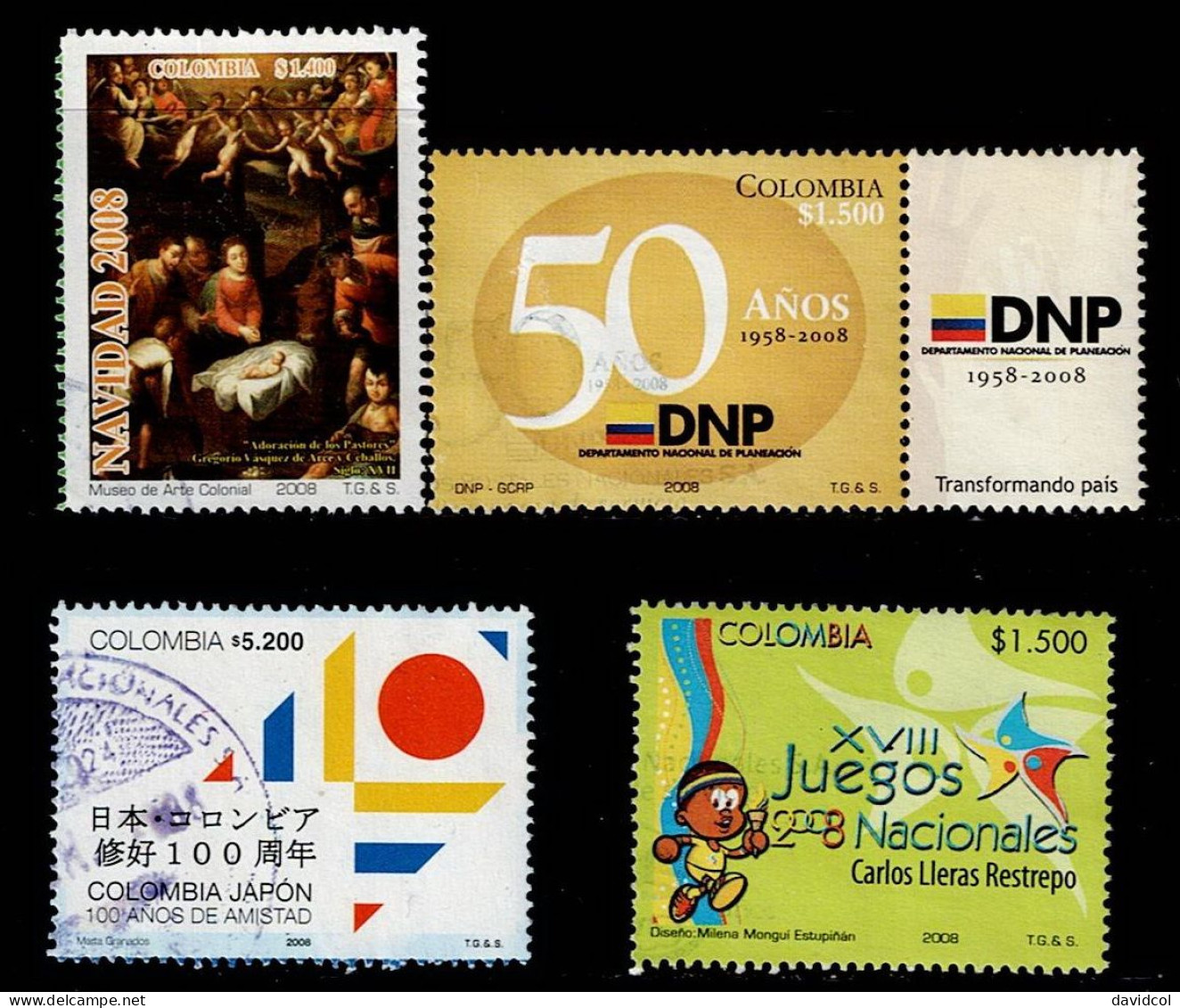 0064H-COLOMBIA-2008- USED POSTAL STAMPS LOT - Colombia