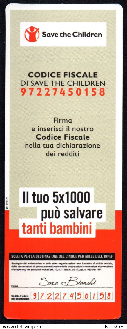 ITALIA - SEGNALIBRO / BOOKMARK - SAVE THE CHILDREN - PUOI SALVARE LA VITA DI TANTI BAMBINI - BASTA UNA FIRMA - I - Marque-Pages