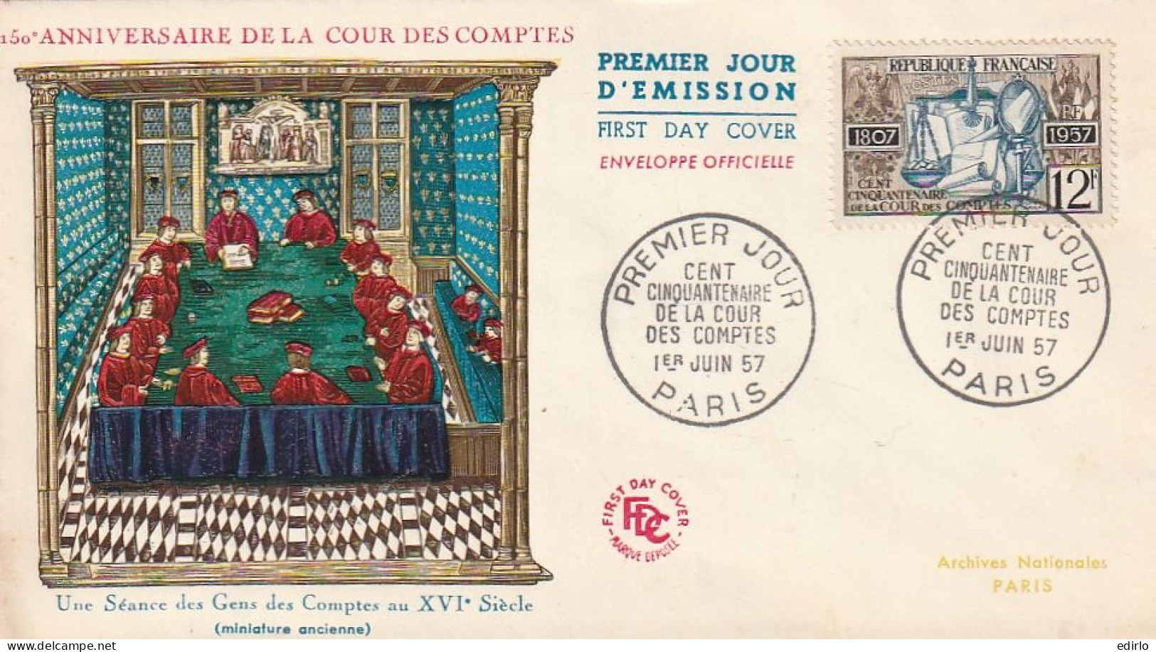 ///   FRANCE ///    PREMIER JOUR ---  FDC  -  CENT CINQUANTENAIRE DE LA COUR DES COMPTE - 1950-1959