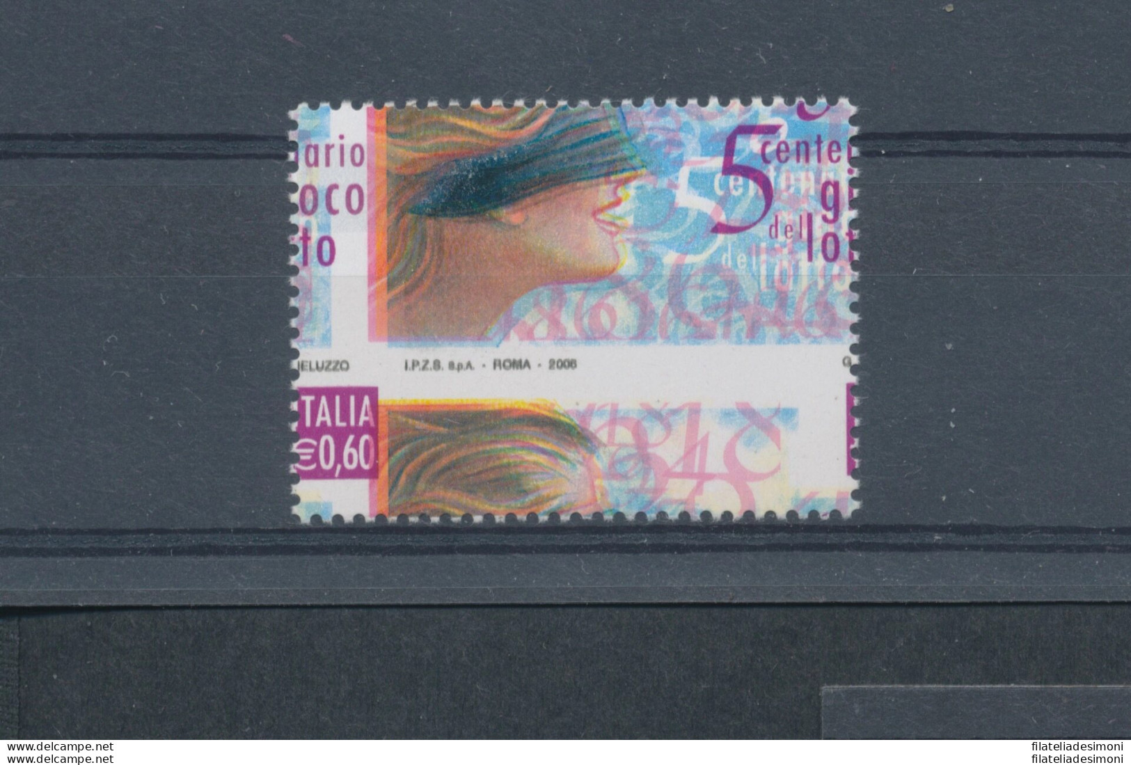 2006 Repubblica Italiana, Euro 0,60 Gioco Del Lotto Dentellatura Spostata, N. 2581Ea, MNH** - Errors And Curiosities