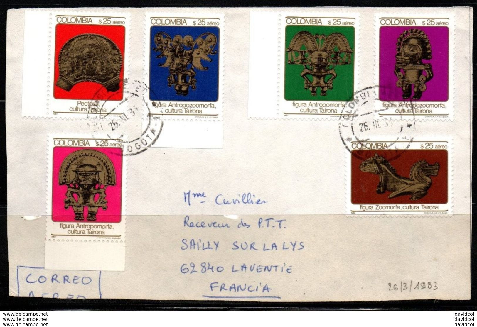 0065A- KOLUMBIEN - 1982- MI#:1589-1594 - ARCHAEOLOGY COMPLETE SET ON FRONT COVER (FOLDED). GOLD ARTIFACTS - Colombia