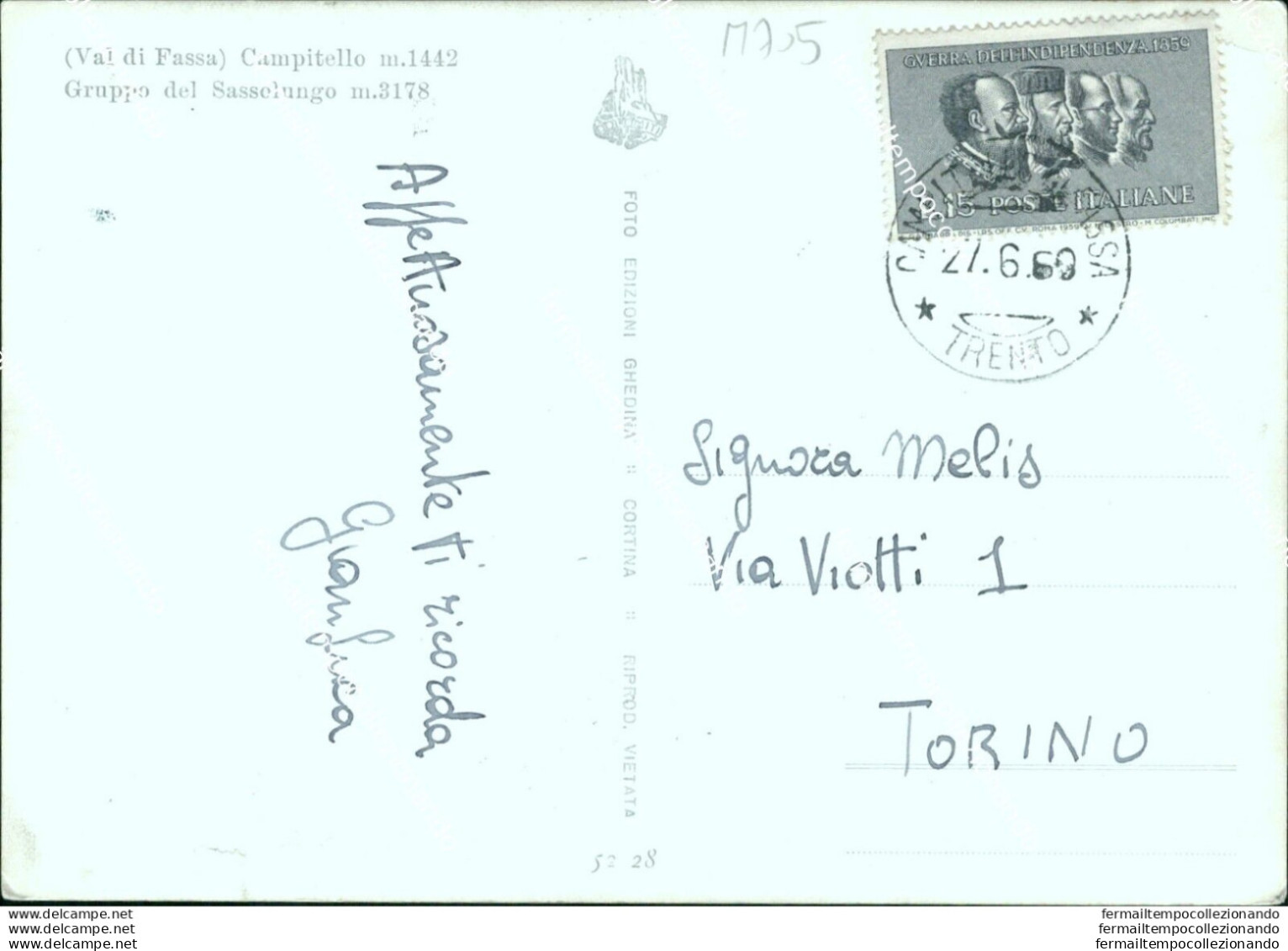 M705 Cartolina Val Di Fassa Campitello Gruppo Del Sassolungo Provincia Di Trento - Trento
