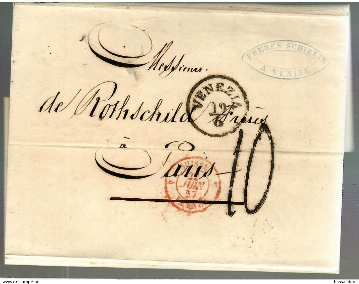 80244 -  VENEZIA  1857 Sans  TP  Pour La France - Lombardije-Venetië